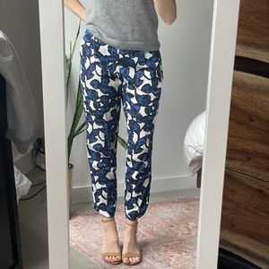 Blue + White Banana Republic floral ankle pants